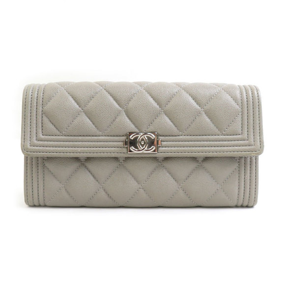 CHANEL Boy Chanel Long Wallet in Caviar Leather, Gray, Women's, H31537G - Picture 1 of 5